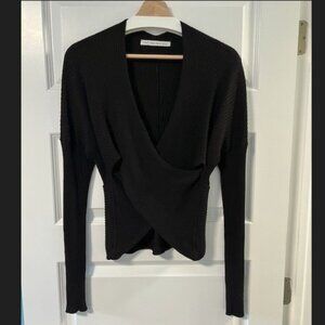 Live the Process Ribbed Knit Faux Wrap Sweater in Black